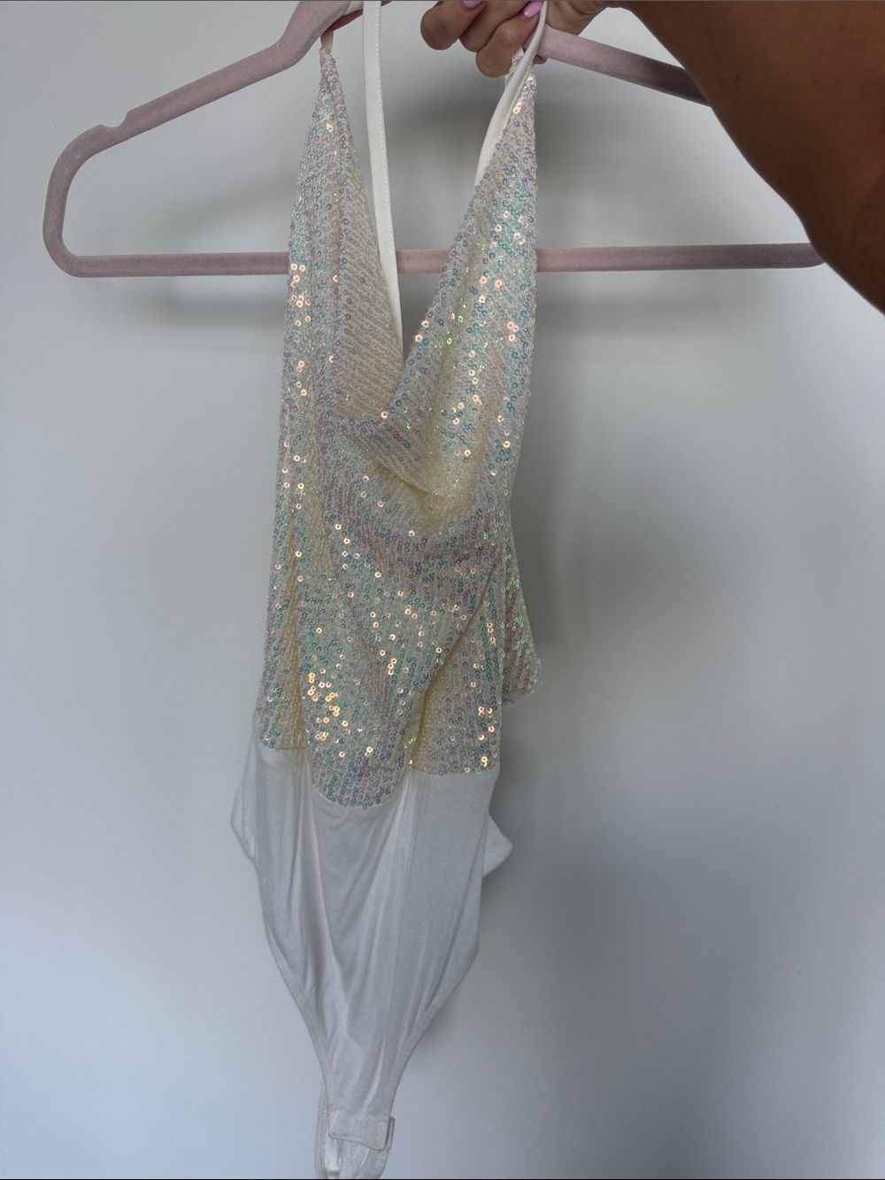 American Threads Iridescent Sequin White Bodysuit